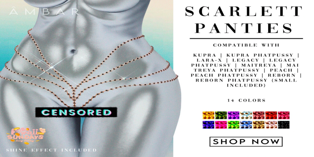Scarlett Panties - Inithium/Legacy/Maitreya/Reborn/+mods	&lt;a href=&quot;http://maps.secondlife.com/secondlife/Mellow%20Marina/137/65/21&quot;&gt;Teleport&lt;/a&gt;