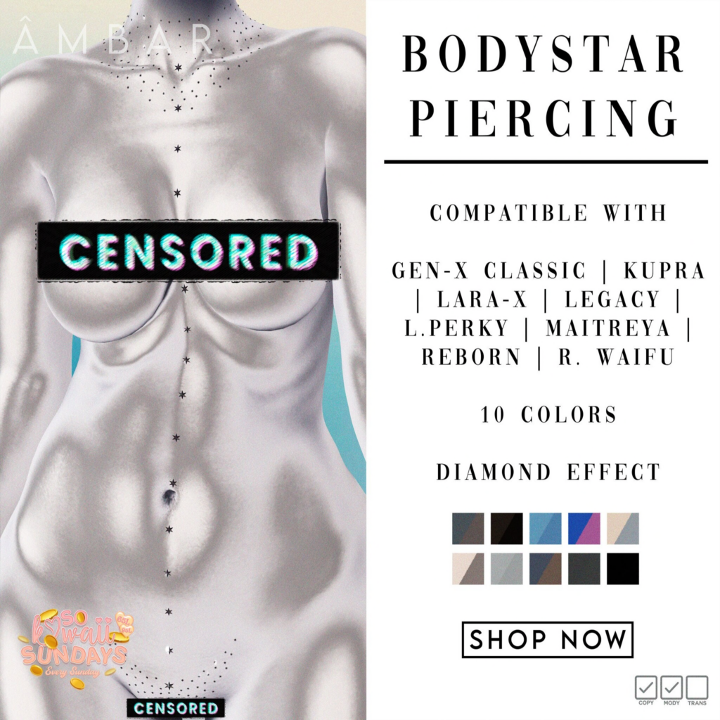 Bodystar Piercing - GenX Classic/Inithium/Legacy/maitreya/Reborn/+mods	&lt;a href=&quot;http://maps.secondlife.com/secondlife/Mellow%20Marina/147/56/21&quot;&gt;Teleport&lt;/a&gt;