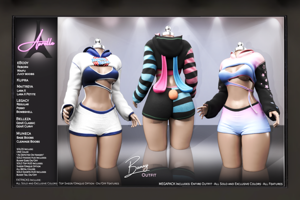 Bunny Outfit - GenX/Inithium/Legacy/MaitreyaX/Reborn/Yentements/+mods, L$269 each/L$999 each FP/L$1999MP
