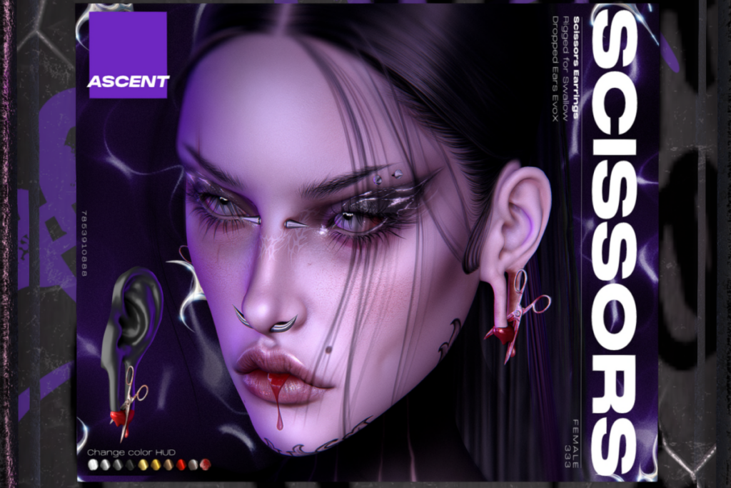 Scissors Earrings - Swallow Dropped F Ears, L$375