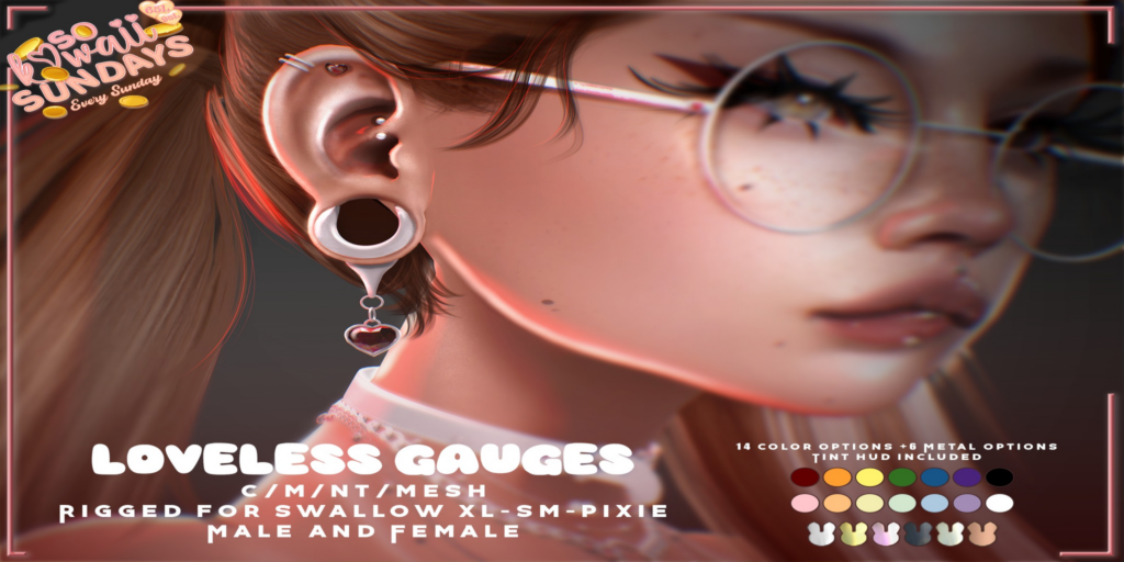 Loveless Gauges - Swallow Gauged M+F S+XL+Pixie	&lt;a href=&quot;http://maps.secondlife.com/secondlife/Oasi/221/76/930&quot;&gt;Teleport&lt;/a&gt;