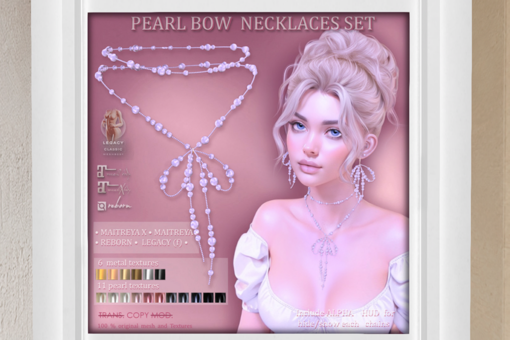 Pearl Bow Necklace - Legacy/Maitreya/Reborn/+mods, L$250
