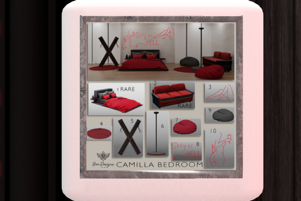 Camilla Bedroom, L$59 each pull, L$1800 FP