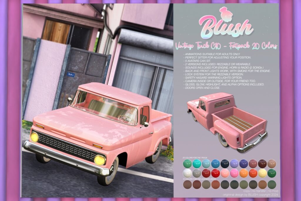 Vintage Truck C10 Driveable Vehicle, L$349 FP