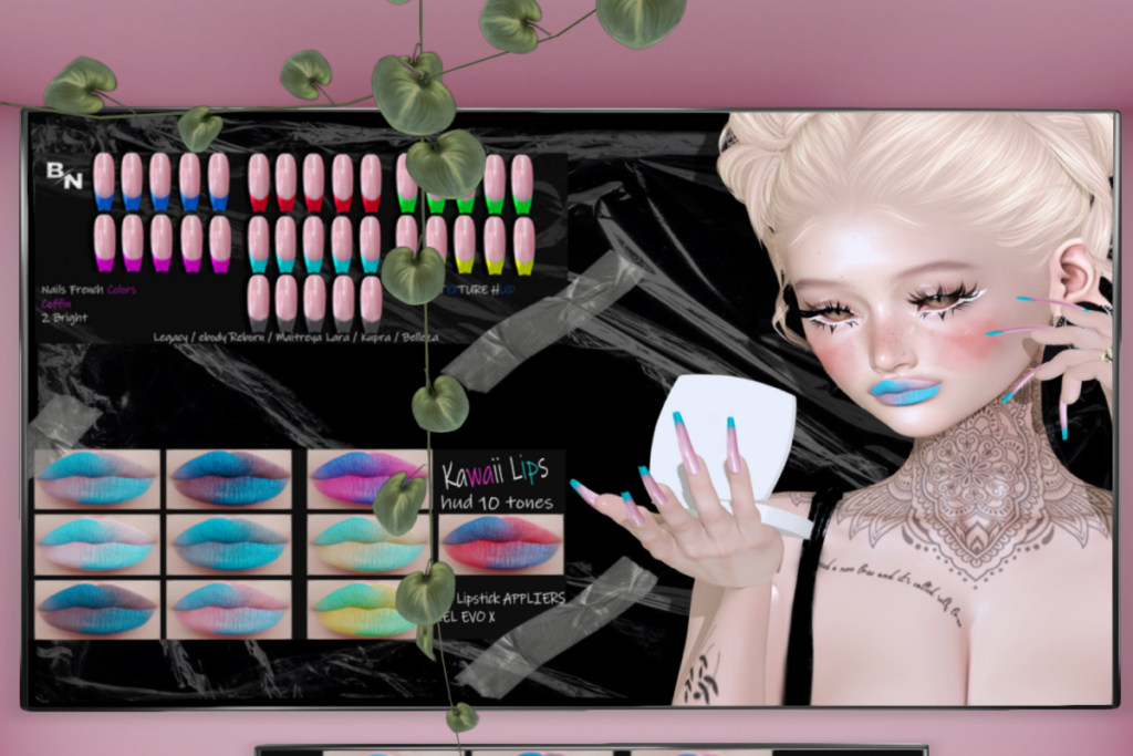 Nails Manicure Coffin French - Belleza/Inithium/Legacy/Maitreya/Reborn, L$250 | Kawaii Lipstick - EvoX, L$250 | Kawaii Lipstick &amp; Nails Fatpack, L$300