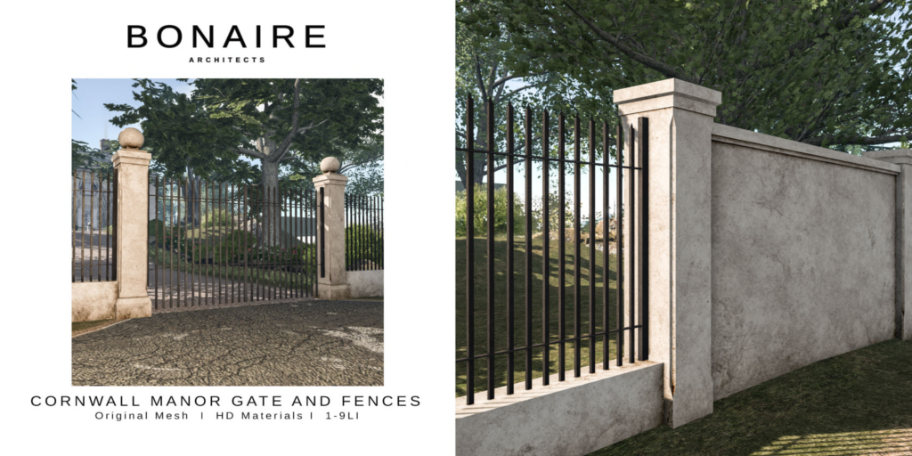 Cornwall Manor Gate &amp; Fences	&lt;a href=&quot;http://maps.secondlife.com/secondlife/Pure%20Souls/21/128/2017&quot;&gt;Teleport&lt;/a&gt;