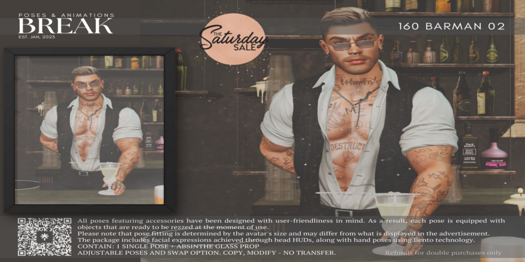 160 Barman Pose &amp; Prop	&lt;a href=&quot;http://maps.secondlife.com/secondlife/Magnum%20Point/18/46/2929&quot;&gt;Teleport&lt;/a&gt;