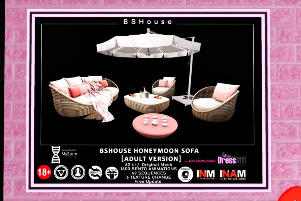 Honeymoon Sofa Decor Set, L$1050 PG/L$2175 Adult