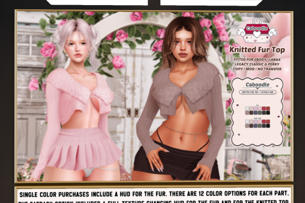 Knitted Fur Top - Legacy/MaitreyaX/Reborn/+mods, L$229 each/L$1299 FP