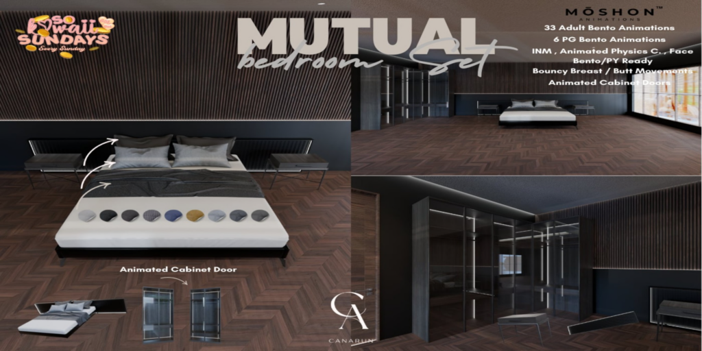 Mutual Bedroom Decor Set	&lt;a href=&quot;http://maps.secondlife.com/secondlife/Canarun/244/131/24&quot;&gt;Teleport&lt;/a&gt;