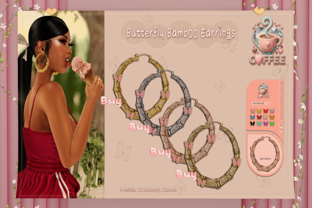Butterfly Bamboo Earrings, L$299 each/L$1000 FP