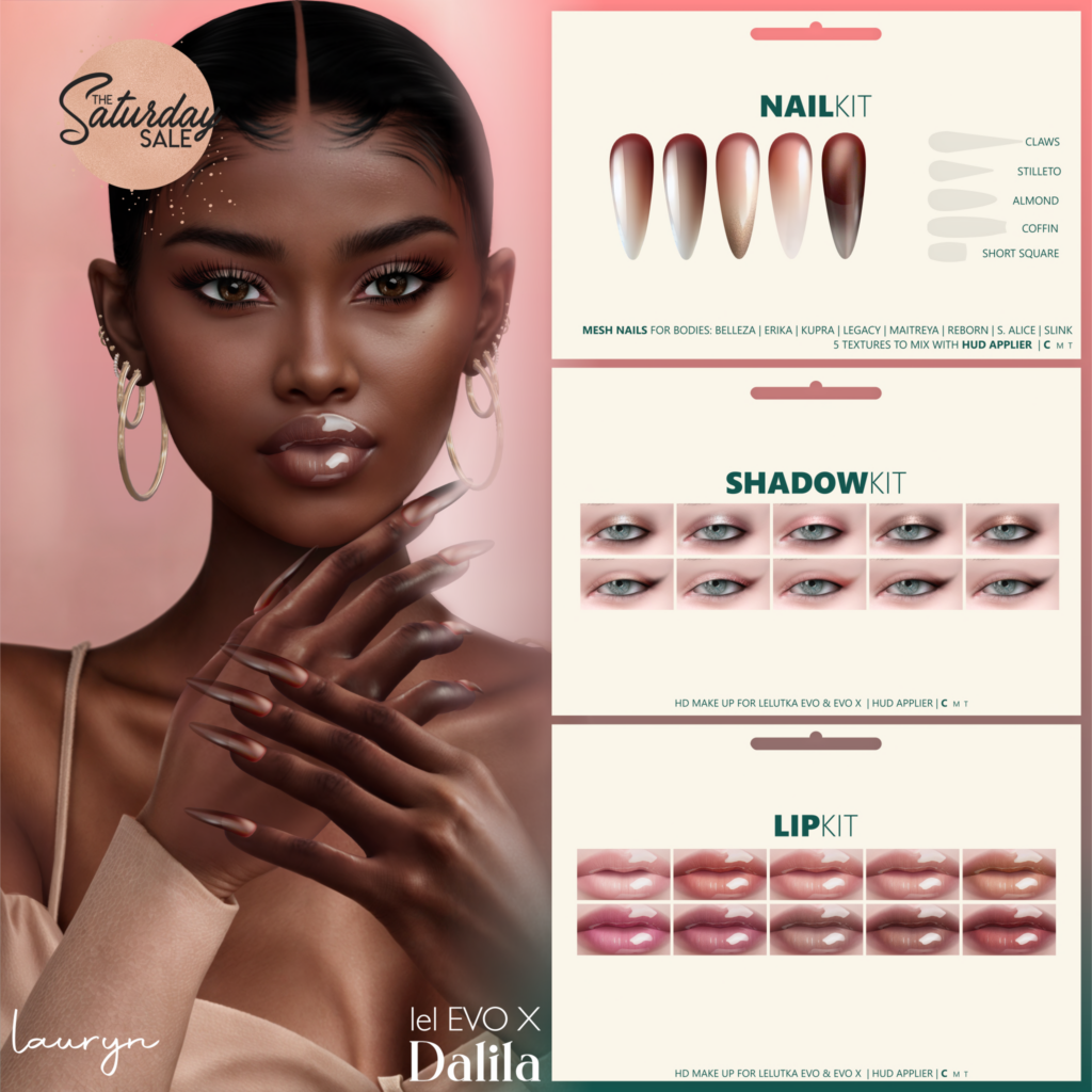 Lauryn Eyeshadow &amp; Lipstick - Evo/EvoX | Lauryn Mesh Nails - see ad for fits	&lt;a href=&quot;http://maps.secondlife.com/secondlife/Midnight%20Bliss/191/159/1994&quot;&gt;Teleport&lt;/a&gt;