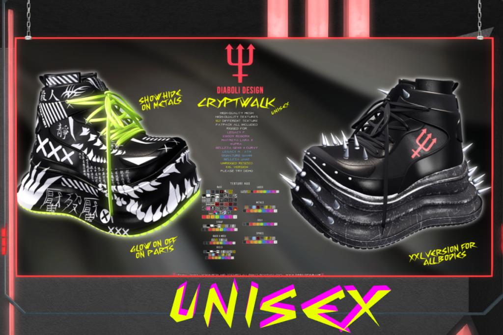 Cryptwalk Shoes - GenX/Gianni/Inithium F+M/Jake/Legacy F+M/MaitreyaX/Reborn/Unrigged, L$999