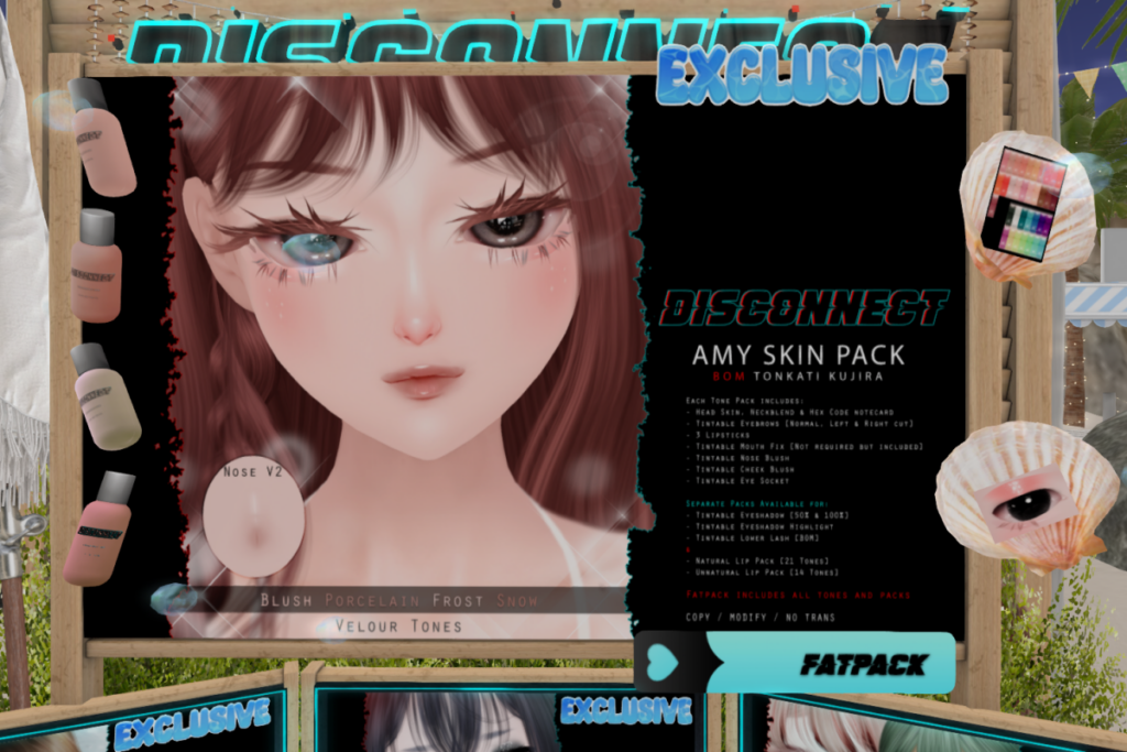 Amy Skin, Eyeshadows &amp; Lips - Tonkati Kujira Head, L$120-L$450 each/L$1800 FP