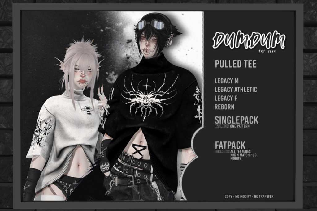 Pulled Tee - Legacy F+M/Reborn/+mods, L$369 each/L$1399 FP