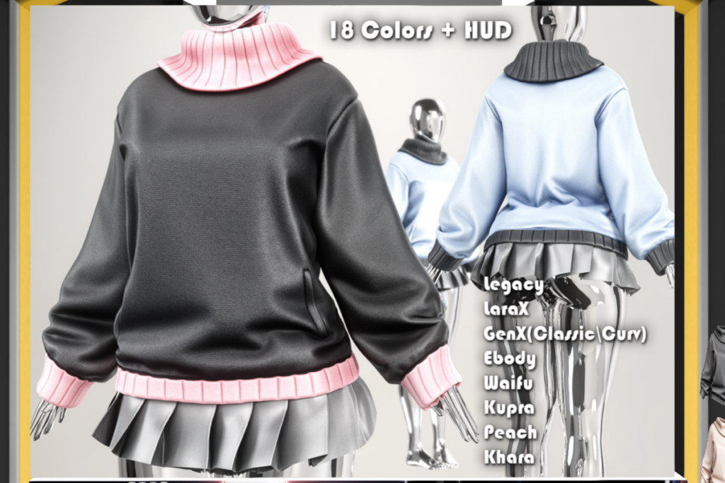 Trophy Sweater and Skirt - GenX/Inithium/Legacy/Peach/Reborn/+mods, L$160-L$290 each/L$390-L$690 each FP/L$1090 MP