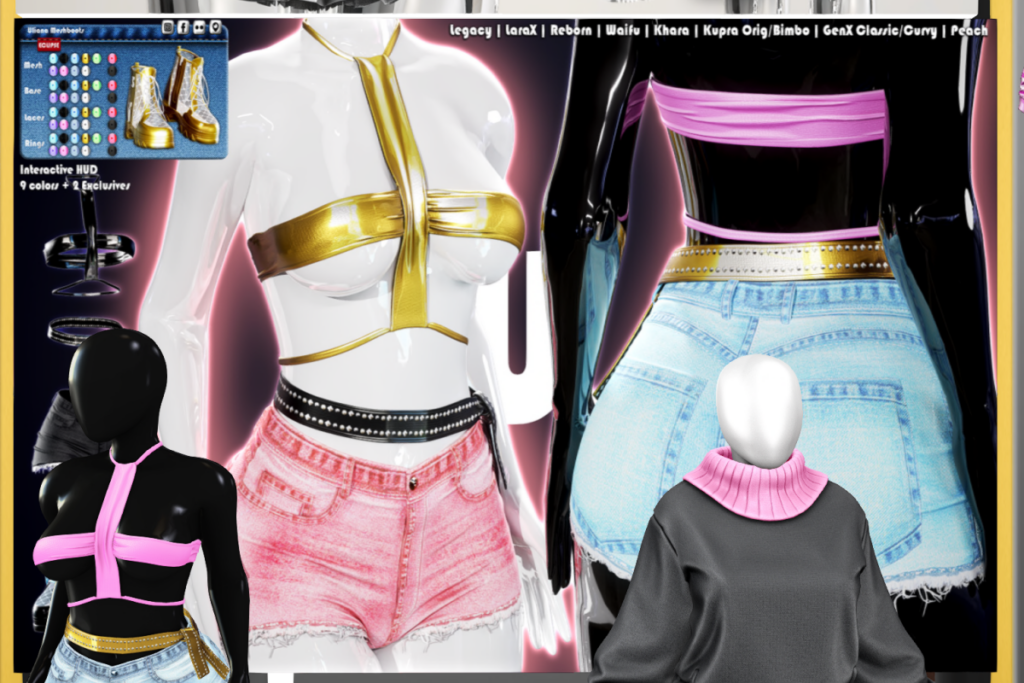 Uliana Top, Shorts, and Boots - GenX/Inithium/Legacy/MaitreyaX/Peach/Reborn/+mods, L$249-L$329 each/L$599-L$899 each FP/L$1799 MP