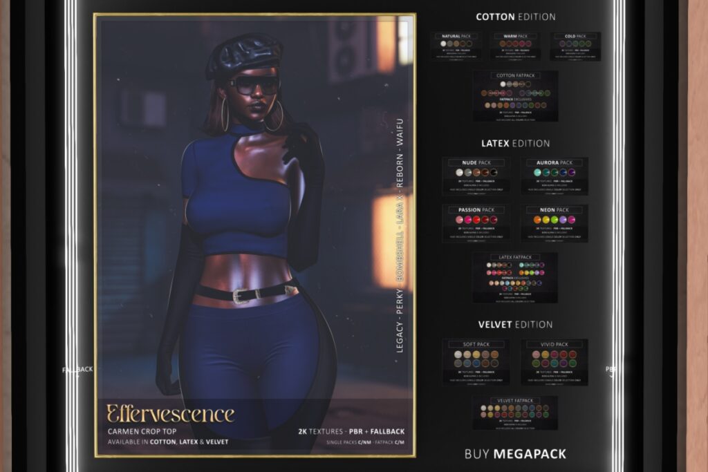 Carmen Crop Top - Legacy/MaitreyaX/Reborn/+mods, L$449-L$599 each/L$999-L$1499 each FP/L$2499 MP