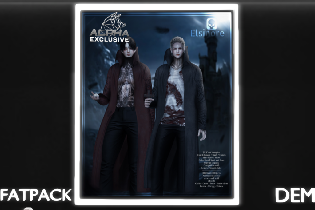 Vampire Coat - Gianni/Jake/Legacy, L$320 each/L$1499 FP | Hunter Objects, L$266
