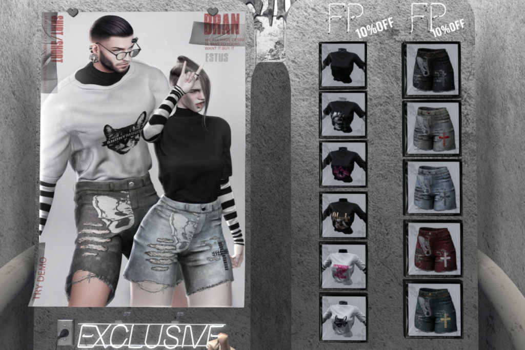Bran Shirt and Shorts - Legacy F+M/MaitreyaX/Reborn/+mods, L$249 each/L$666 each FP