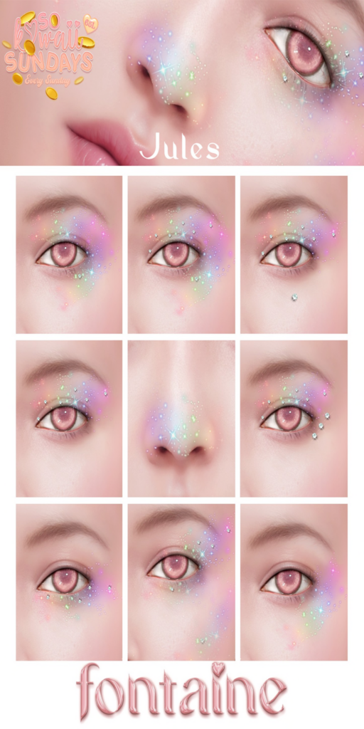 Jules Glitter Cosmetics - EvoX	&lt;a href=&quot;https://maps.secondlife.com/secondlife/VELOUR/66/140/83&quot;&gt;Teleport&lt;/a&gt;