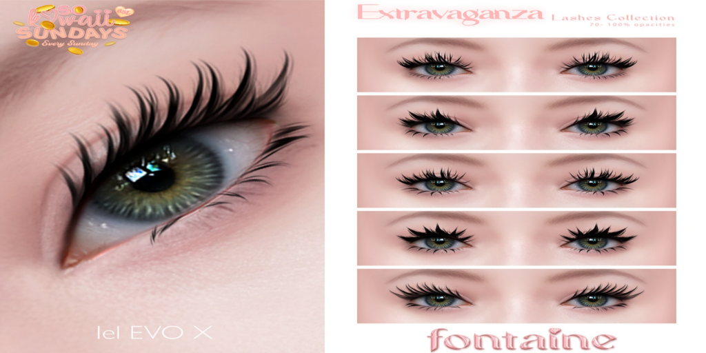 Extravaganza Lashes - EvoX	&lt;a href=&quot;https://maps.secondlife.com/secondlife/VELOUR/66/140/83&quot;&gt;Teleport&lt;/a&gt;