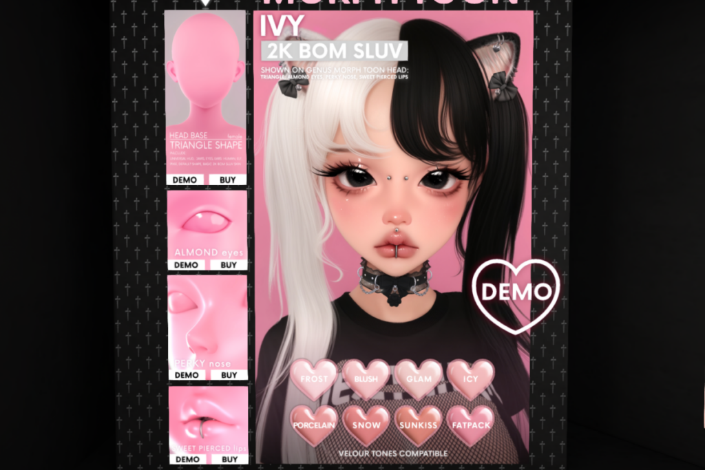 Ivy Skin - Genus Morph, L$650 each/L$1750 FP | Genus MorphToon, L$600-L$1900 each