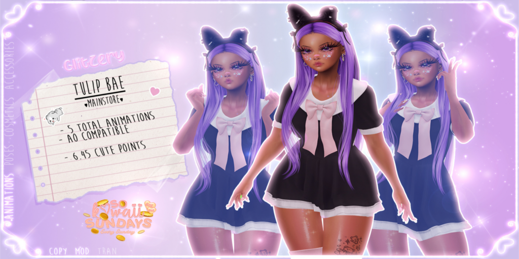 Tulip Bae Animations	&lt;a href=&quot;http://maps.secondlife.com/secondlife/Emotion/159/242/331&quot;&gt;Teleport&lt;/a&gt;