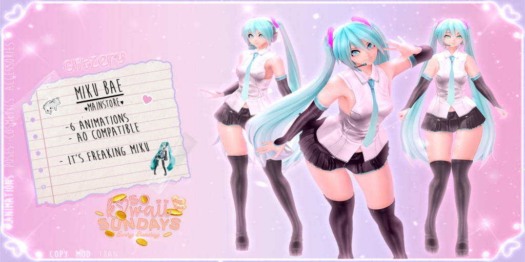 Miku Bae Animations	&lt;a href=&quot;http://maps.secondlife.com/secondlife/Universa/117/83/1319&quot;&gt;Teleport&lt;/a&gt;