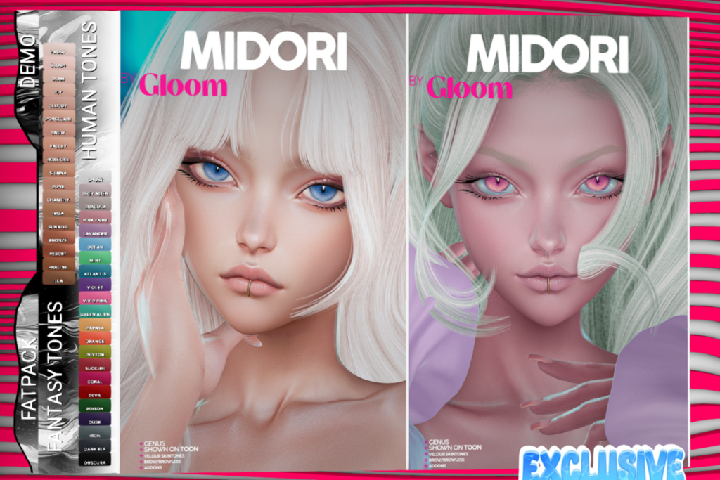 Midori Skin - Genus MorphToon/Velour, L$690 each/L$1200 each FP