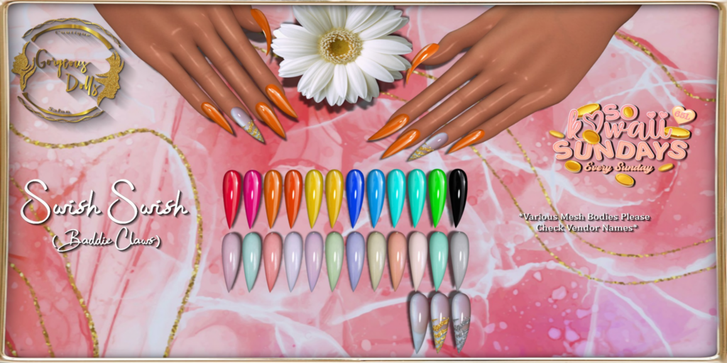 Swish Swish Mesh Nails - no fits listed	&lt;a href=&quot;http://maps.secondlife.com/secondlife/Nori/218/167/2029&quot;&gt;Teleport&lt;/a&gt;