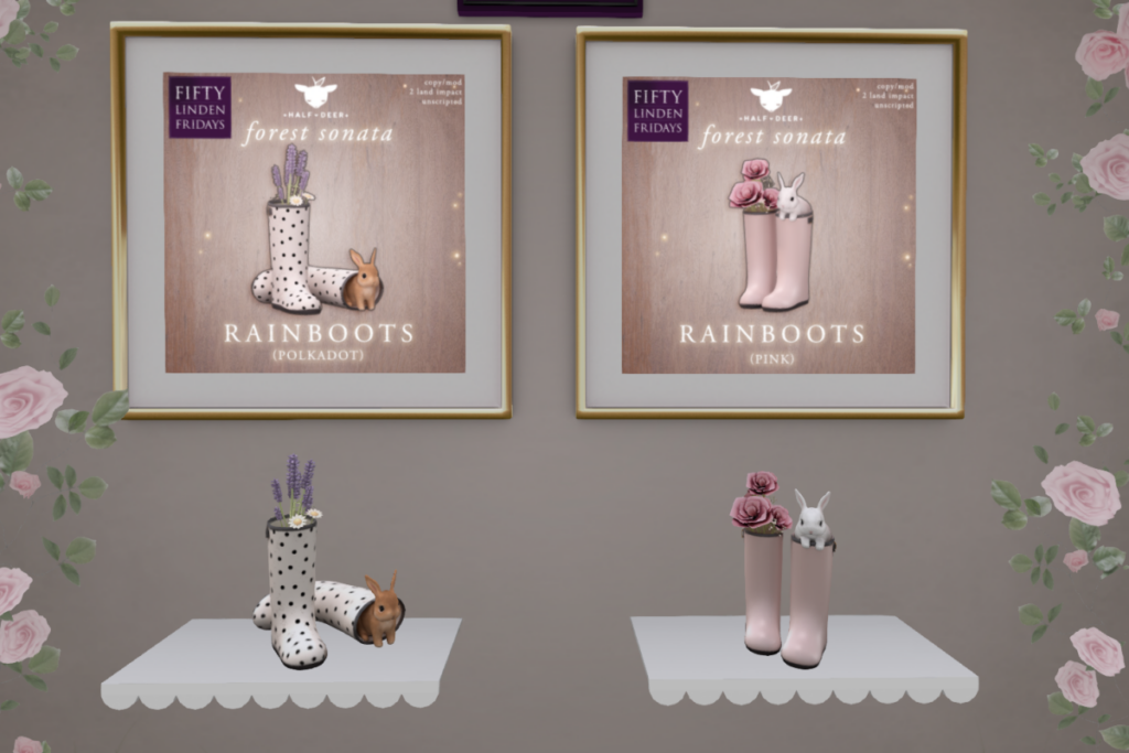 Forest Sonata Rainboots	&lt;a href=&quot;http://maps.secondlife.com/secondlife/Eternal%20Dream/15/91/21&quot; target=&quot;_blank&quot;&gt;Teleport&lt;/a&gt;