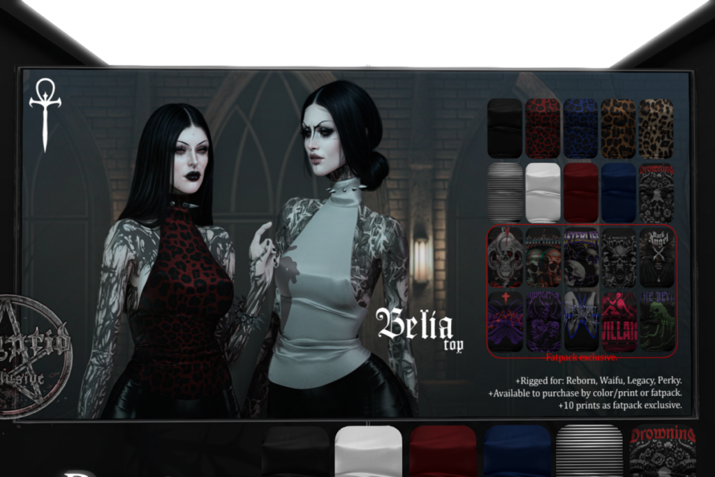 Belia Top - Legacy/Reborn/+mods, L$350 each/L$1740 FP