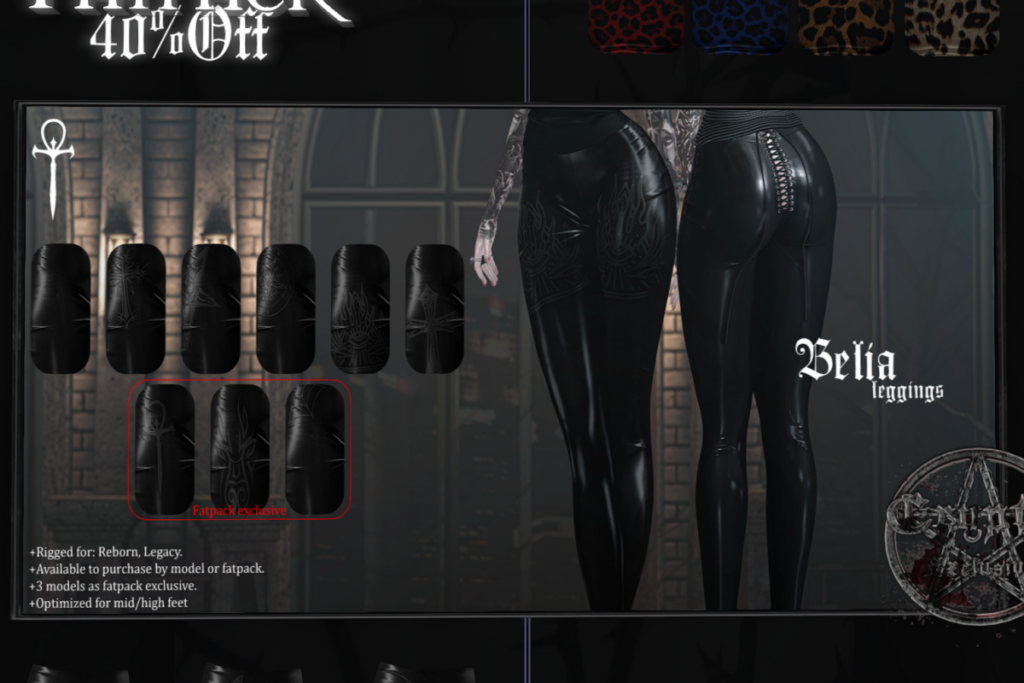 Belia Leggings - Legacy/Reborn, L$350 each/L$1500 FP