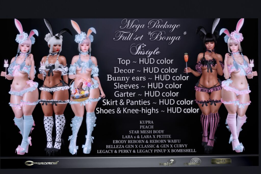 Bonya Outfit - GenX/Inithium/Legacy/Maitreya/Peach/Reborn/+mods, L$65 each/L$299 each FP/L$1298 MP