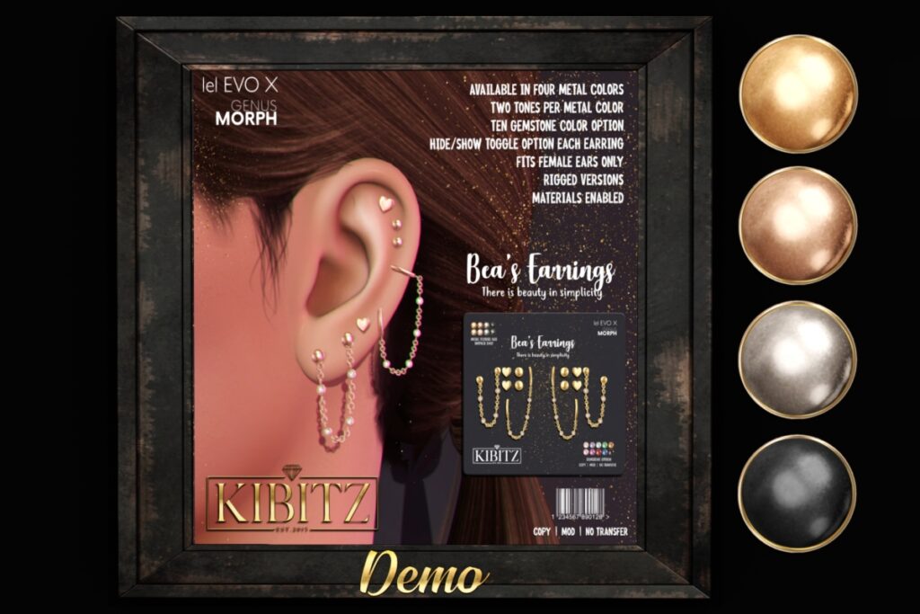 Bea&#039;s Earrings - EvoX/Genus Morph, L$269 each/L$807 FP