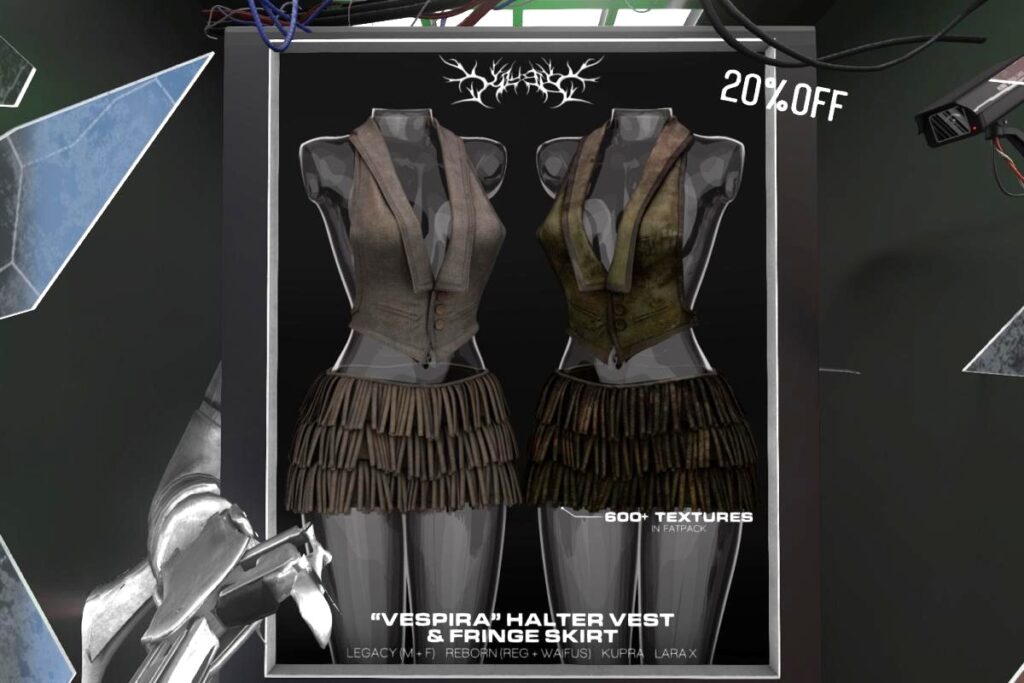 Vespira Halter Vest &amp; Fringe Skirt - Inithium/Legacy/MaitreyaX/Reborn/+mods, L$269 each/L$1699 FP