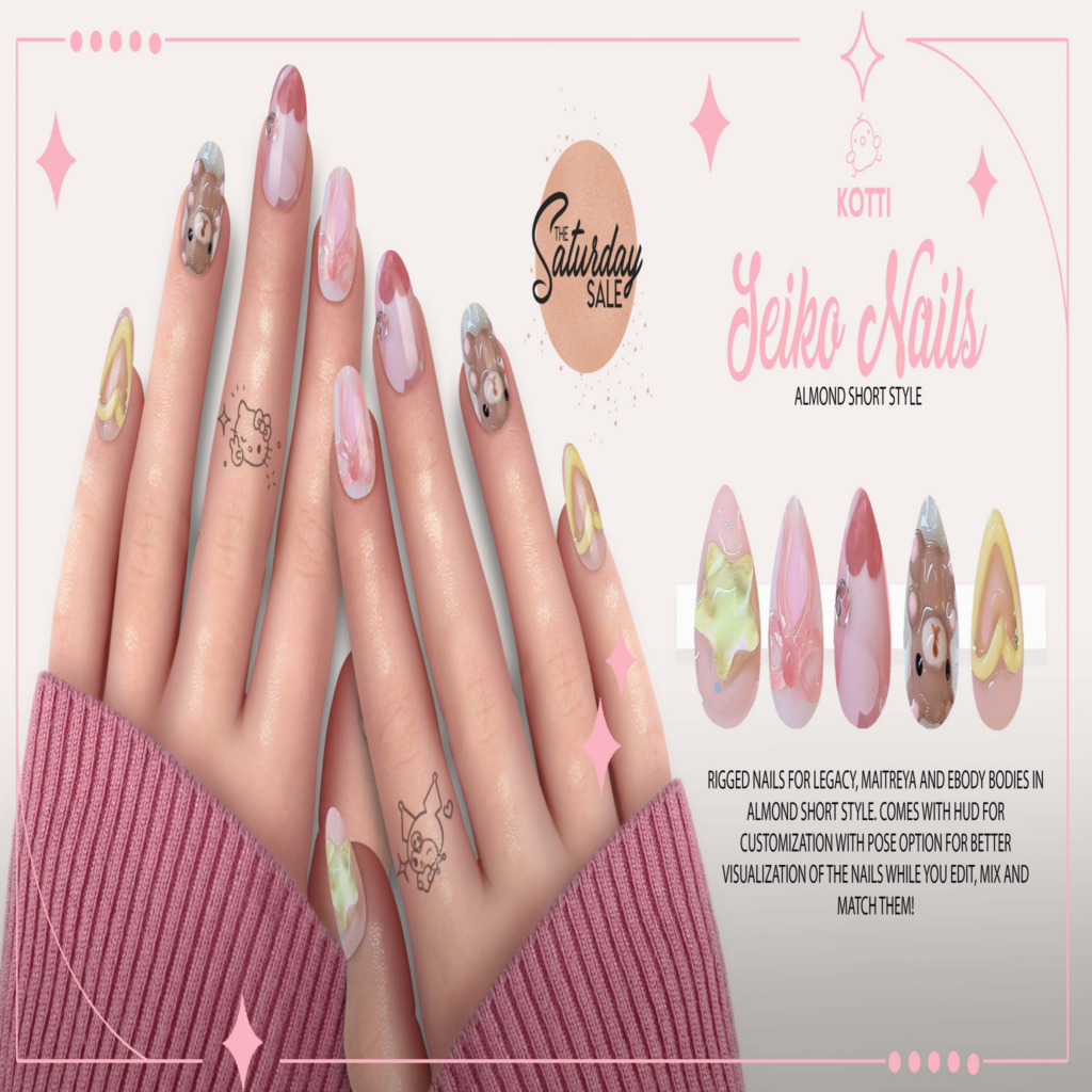 Seiko Mesh Nails - Legacy/Maitreya/Reborn	&lt;a href=&quot;https://maps.secondlife.com/secondlife/Dream%20Lake/122/133/184&quot;&gt;Teleport&lt;/a&gt;