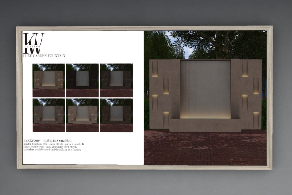 Luxe Garden Fountain, L$399 each/L$1599 FP