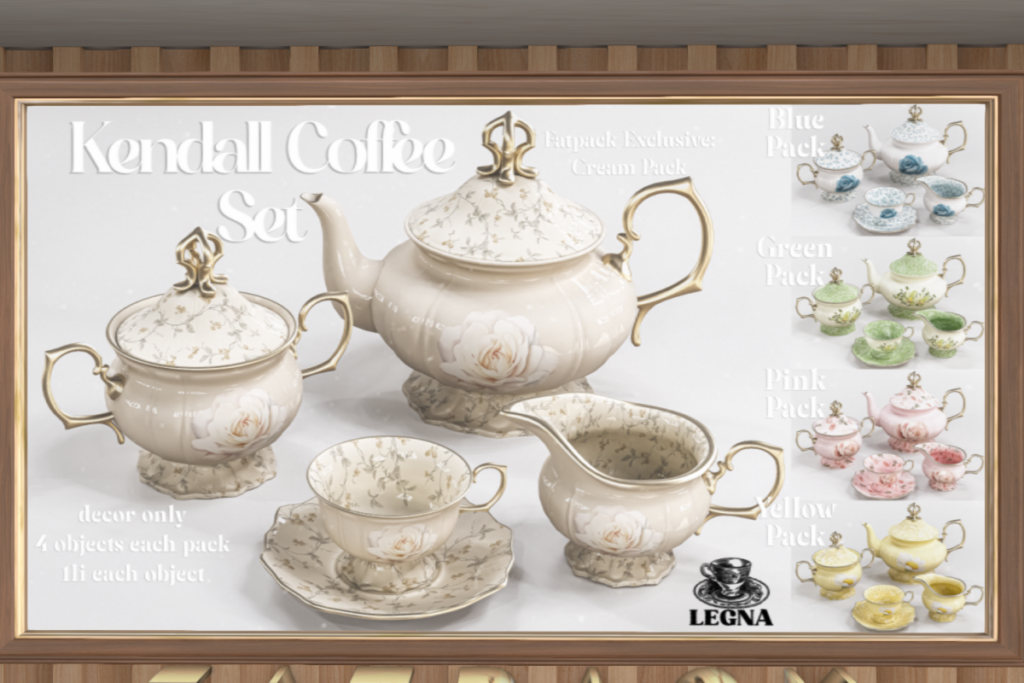 Kendall Coffee Set, L$349 each/L$999 FP