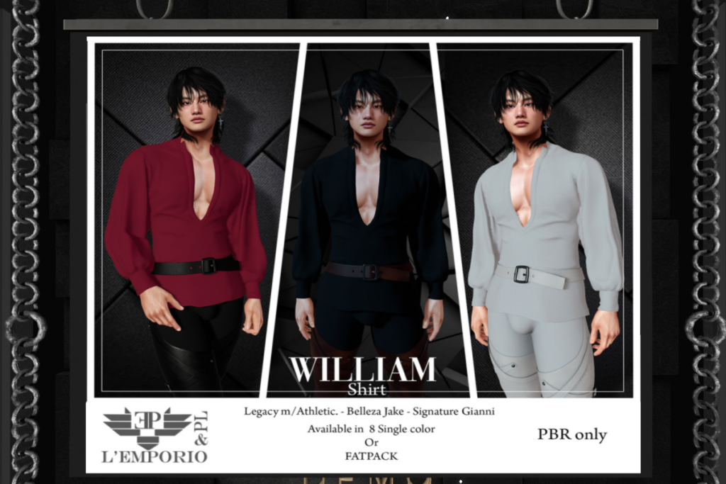 William Shirt - Gianni/Jake/Legacy/+mods, L$250 each/L$900 FP