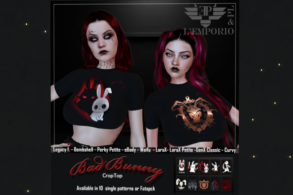 Bad Bunny Crop top - GenX/Legacy/MaitreyaX/Reborn/+mods, L$150 each/L$600 FP