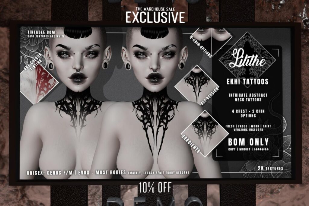 Ekhi Tattoos - EvoX/Genus/Legacy F+M/Reborn, L$225 each/L$475 FP