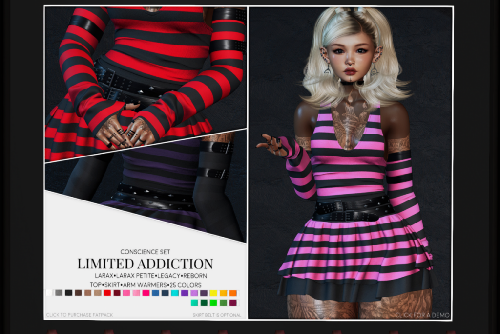 Conscience Top, Skirt and Arm Warmers - Legacy/MaitreyaX/Reborn/+mods, L$280-L$290 each/L$3199 FP
