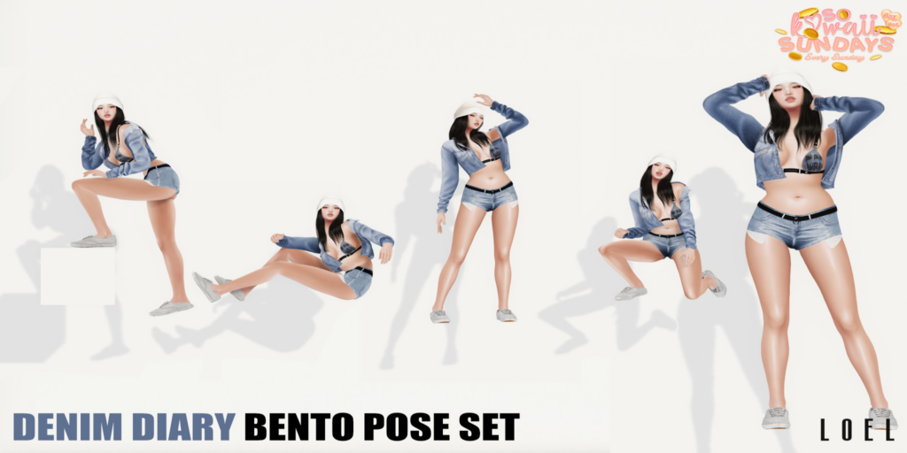 Denim Diary Poses	&lt;a href=&quot;http://maps.secondlife.com/secondlife/Stargazer%20Galaxy/101/47/3118&quot;&gt;Teleport&lt;/a&gt;