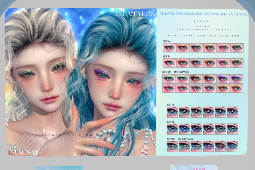 s23 Eyeshadow - EvoX, L$299 each | v48 Eyes - EvoX/Mesh, L$228 each