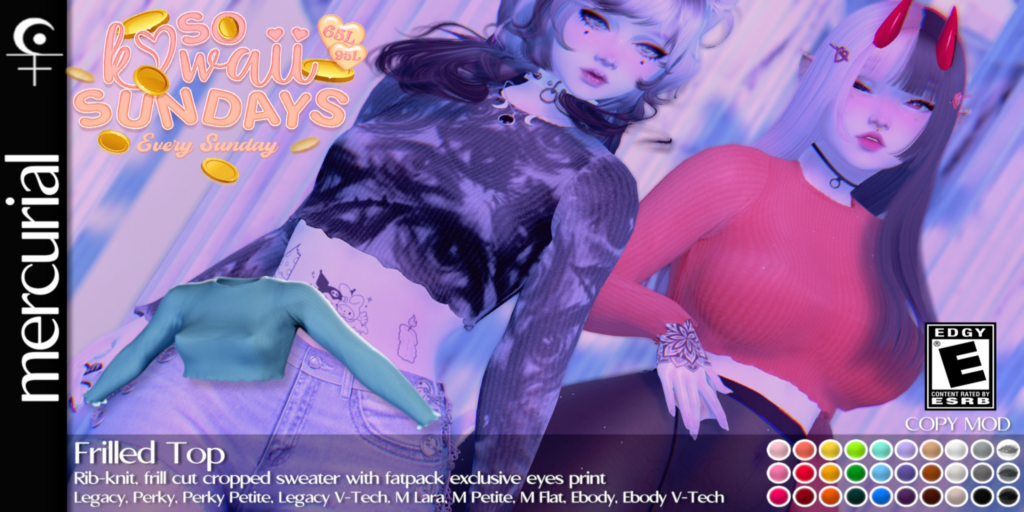 Frilled Top - Legacy/Maitreya/Reborn/+mods	&lt;a href=&quot;http://maps.secondlife.com/secondlife/Embrace%20the%20Ocean/111/171/1096&quot;&gt;Teleport&lt;/a&gt;