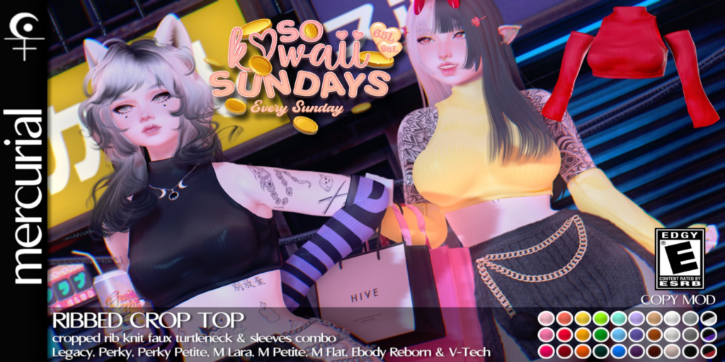 Ribbed Crop Top - Legacy/Maitreya/Reborn/+mods	&lt;a href=&quot;http://maps.secondlife.com/secondlife/Embrace%20the%20Ocean/111/171/1096&quot;&gt;Teleport&lt;/a&gt;