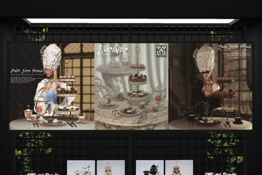 Charming Tea Set &amp; Cake Stand, L$225 each/L$799 each FP