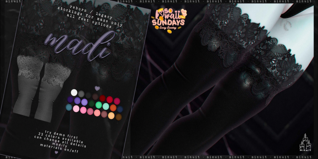 Madi Stockings for Maze Soft Thighs - Legacy/Reborn/+mods	&lt;a href=&quot;http://maps.secondlife.com/secondlife/Tomoeda/192/187/28&quot;&gt;Teleport&lt;/a&gt;